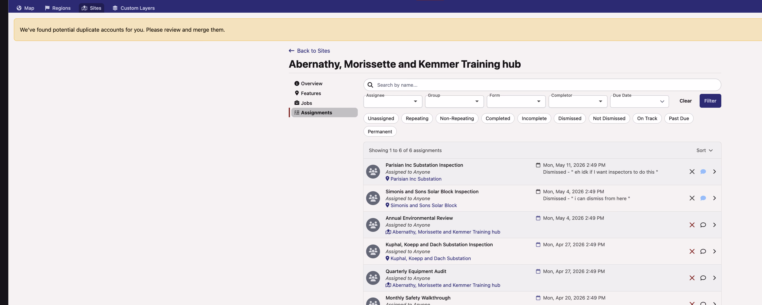 Atlas Assignments Search and Filters