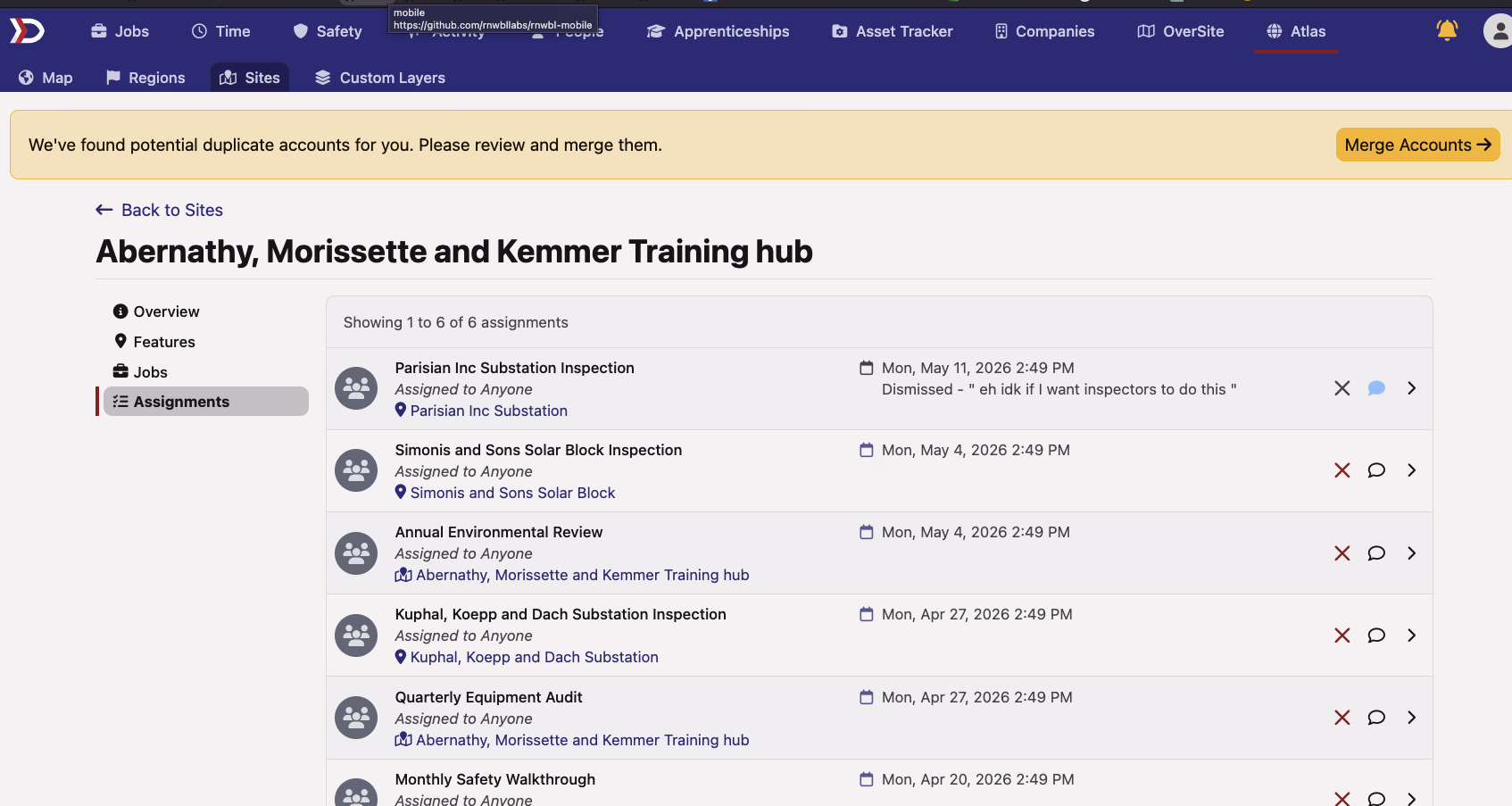 Atlas Site Assignments List