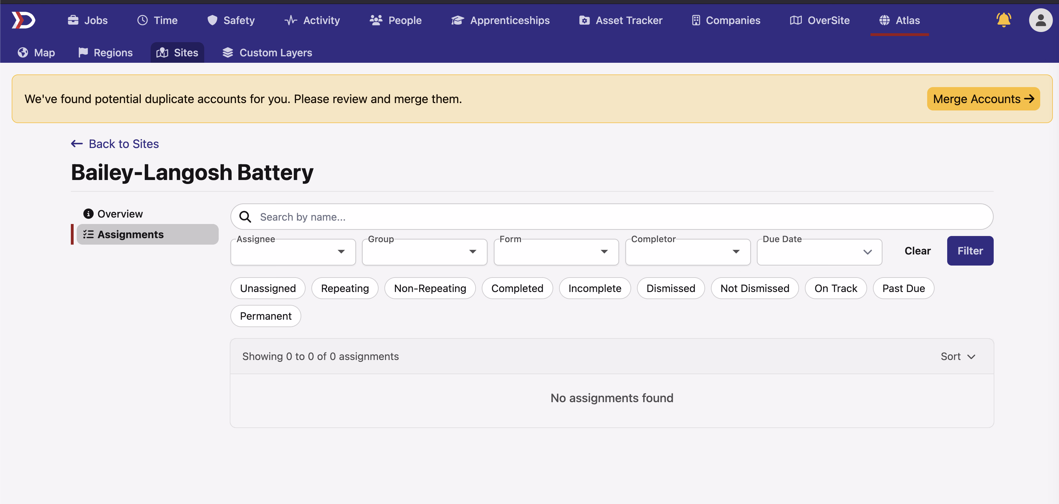 Atlas feature assignments page