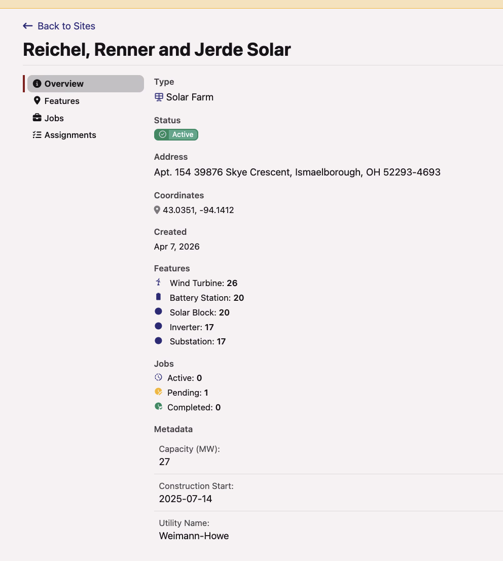 Feature and job composition summaries on the Atlas site show page