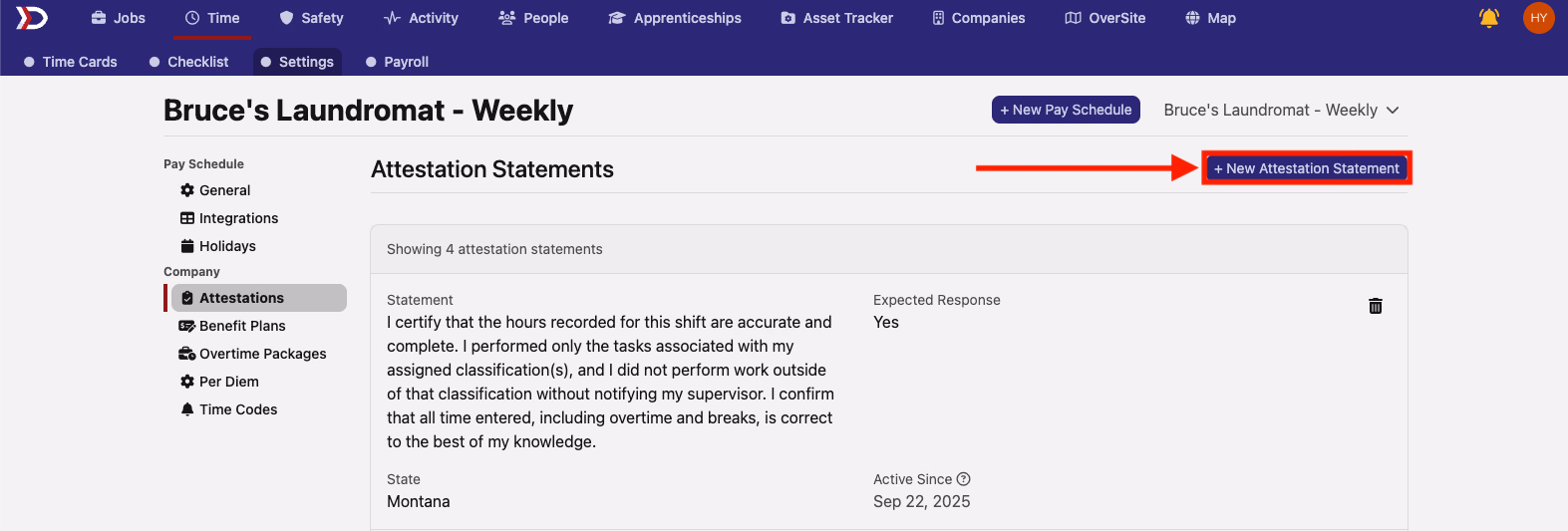 Attestation Statements page with the New Attestation Statement button highlighted
