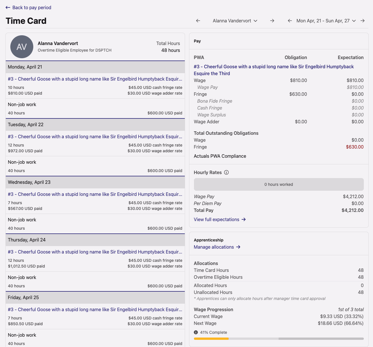 Time Card Summary View