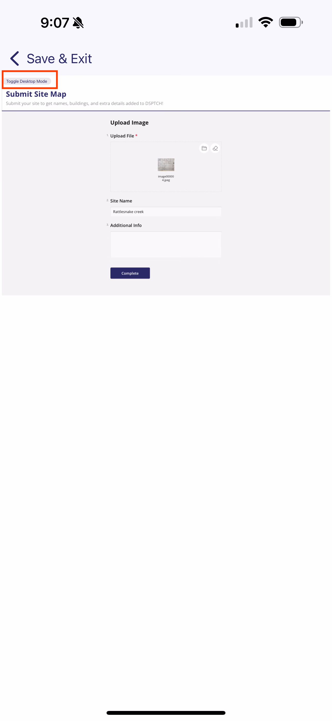 Form in Desktop Mode showing the layout shrunk to a smaller centered view