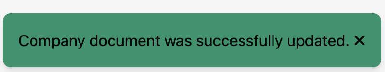 Green success toast confirming the document was successfully updated
