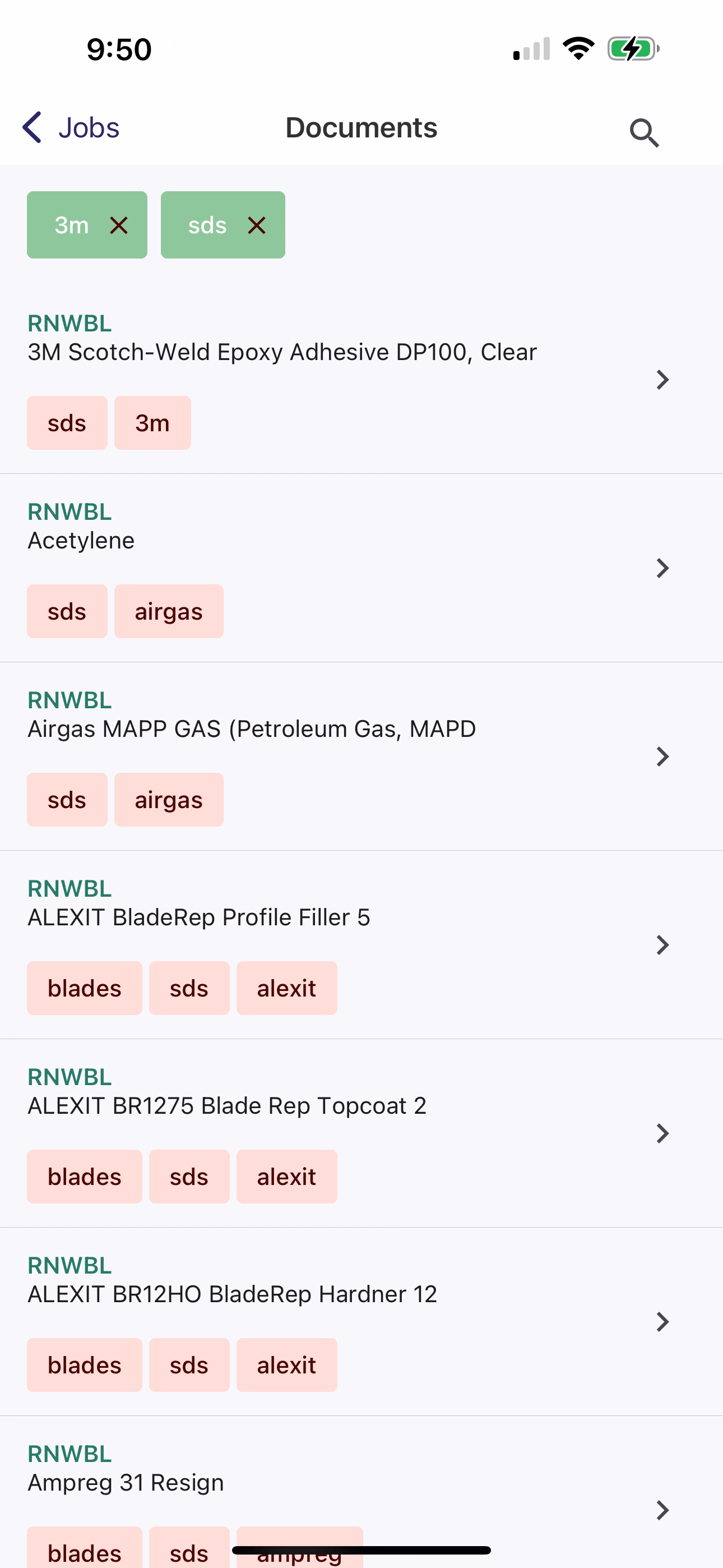Documents page filtered by multiple tags showing the expanded results