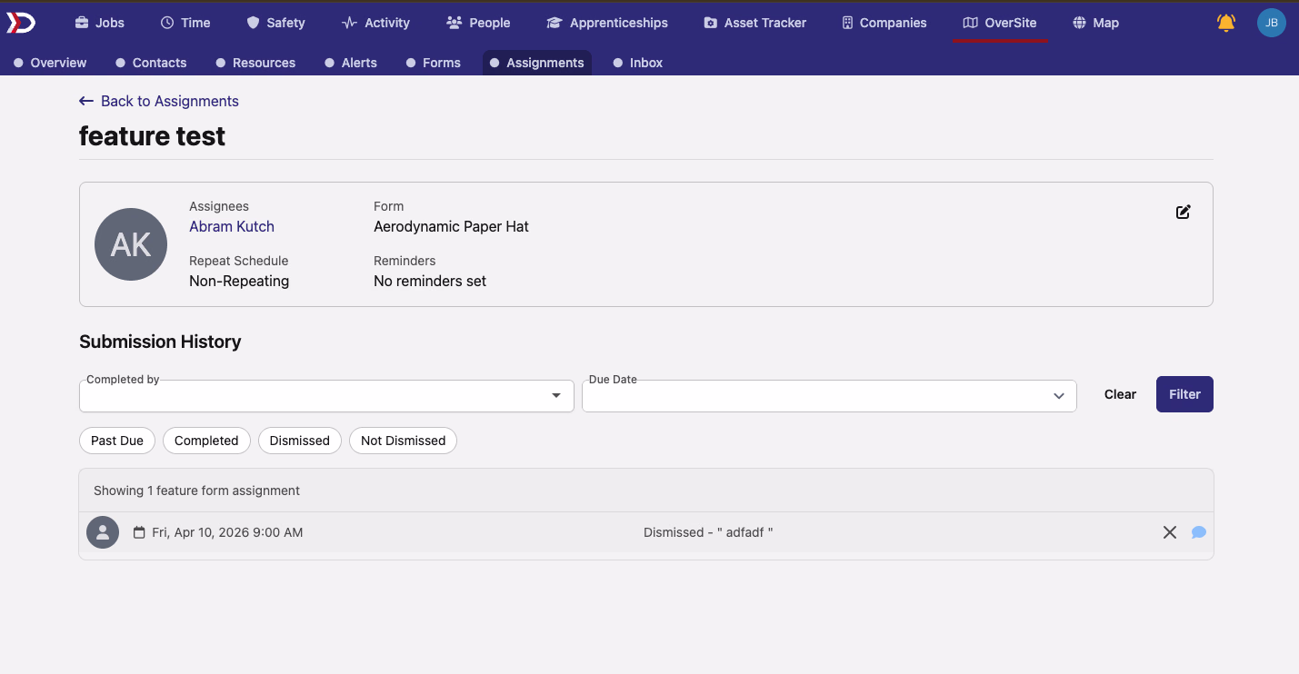Feature form assignments in the tasks list