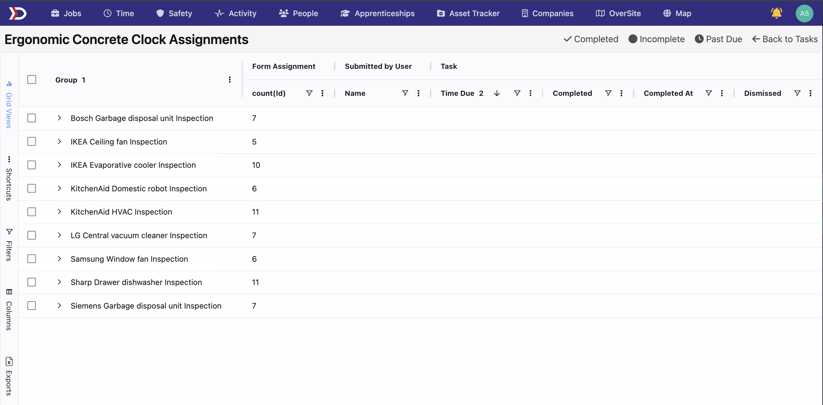Form Assignments Grid