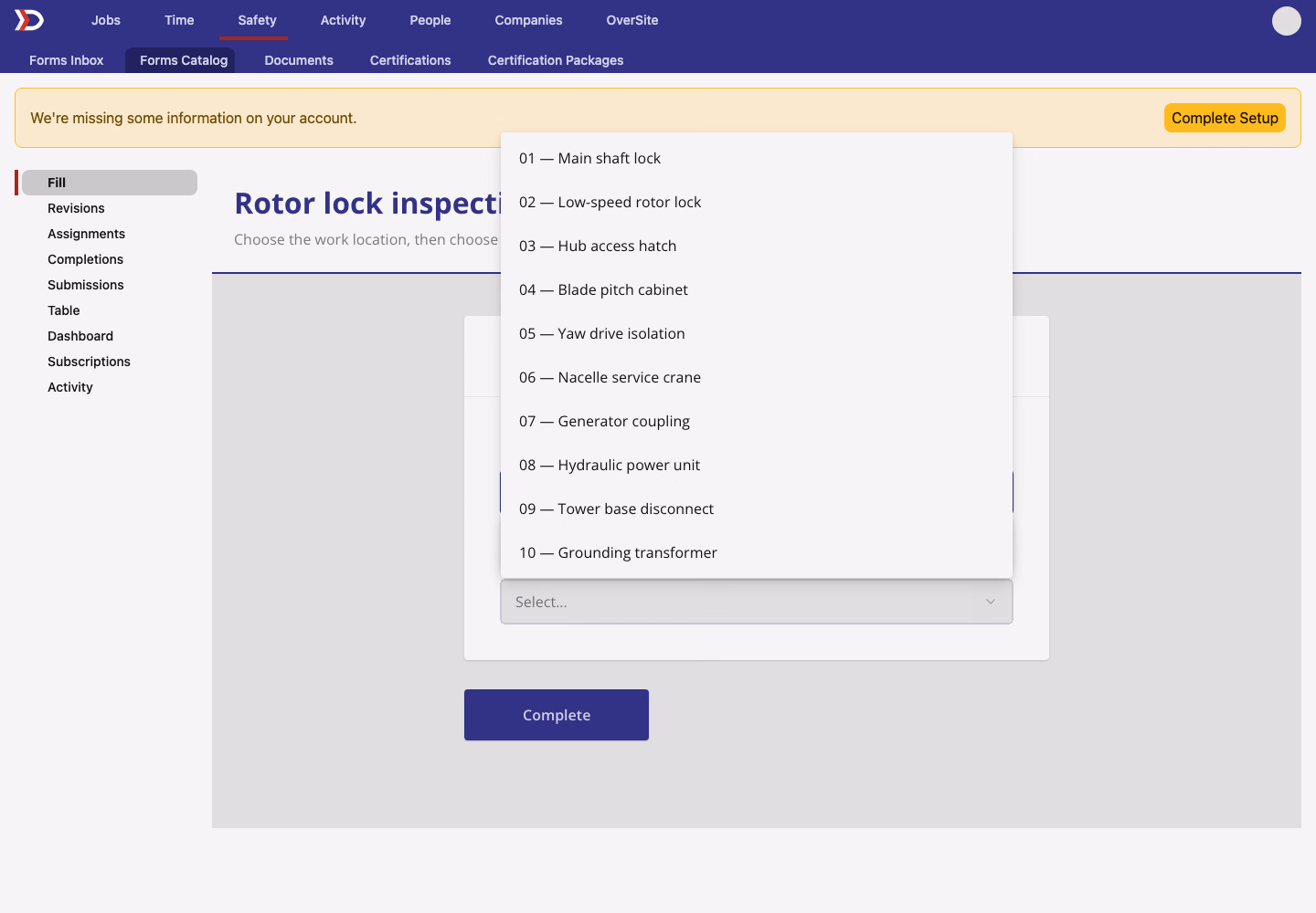 The same form feature selector after the fix, with each site feature listed once