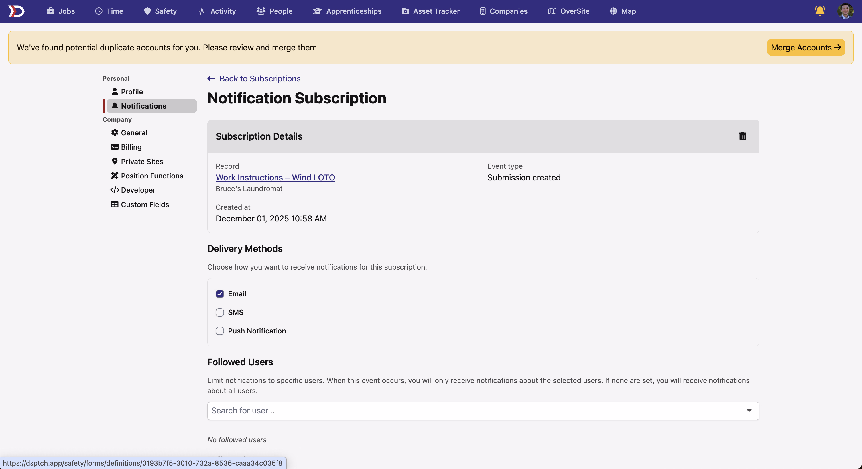 Event subscription options