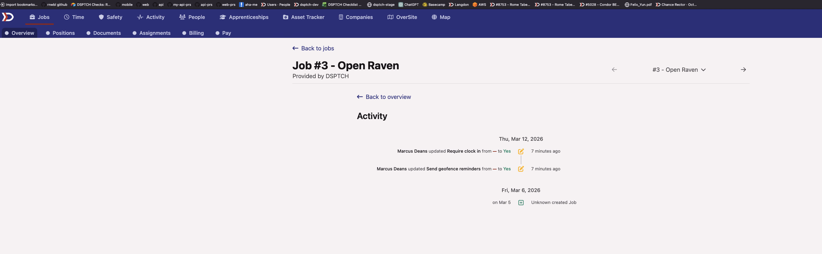 Job Activity Timeline