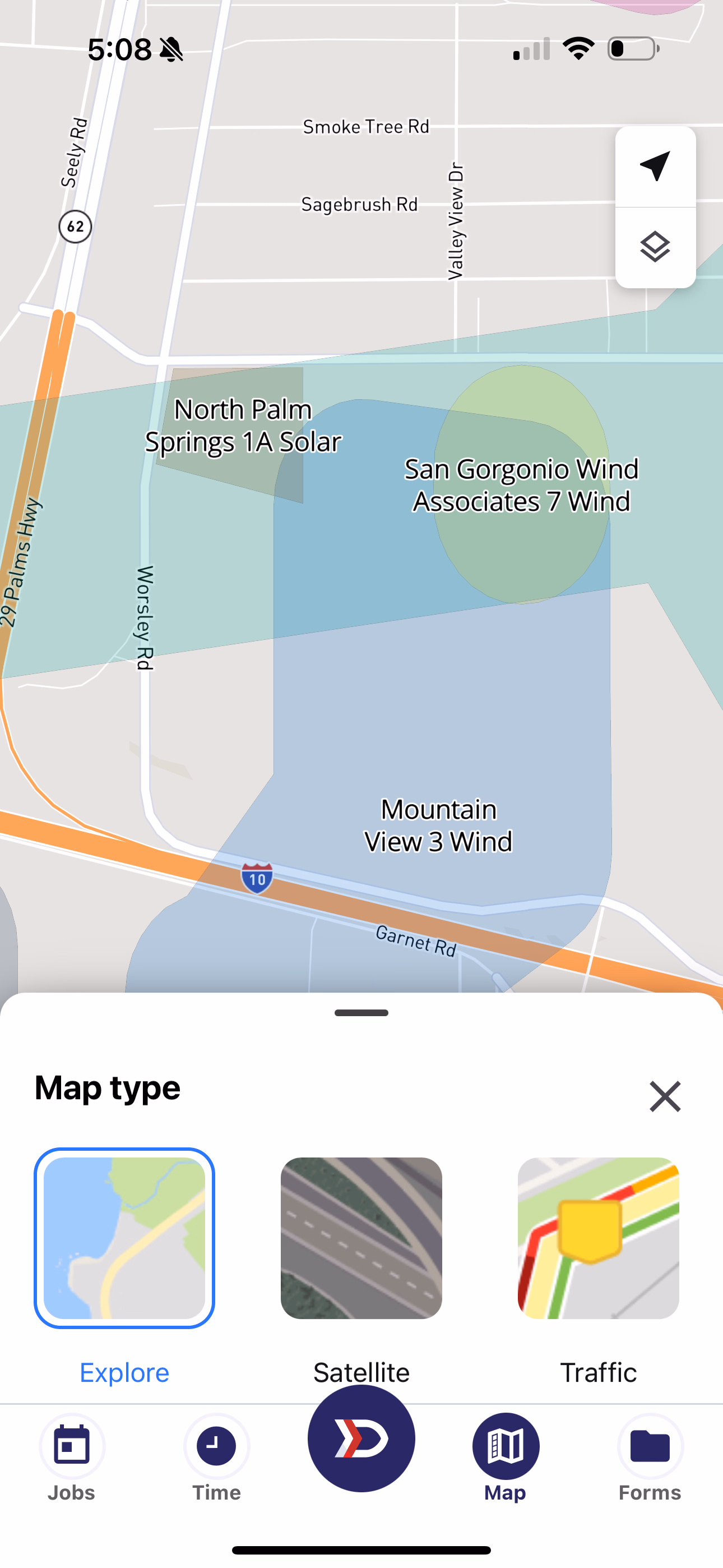 Map displayed in the default Explore layer showing road names and points of interest