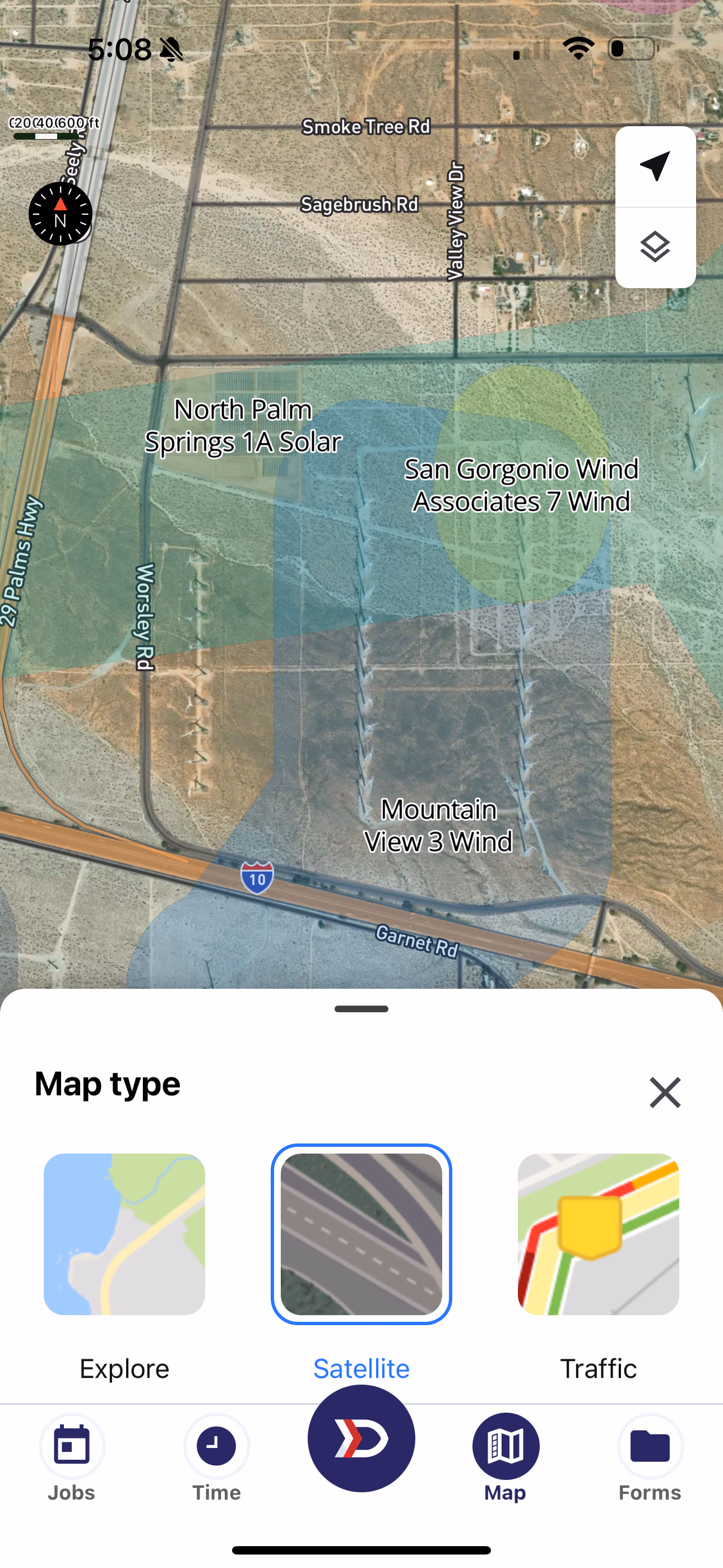 Map displayed in Satellite layer showing aerial imagery of terrain and ground cover