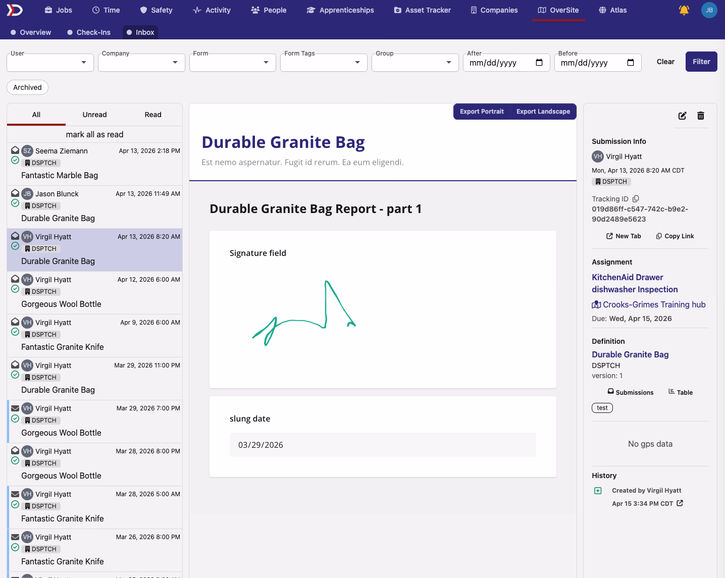Multi-site form submissions inbox