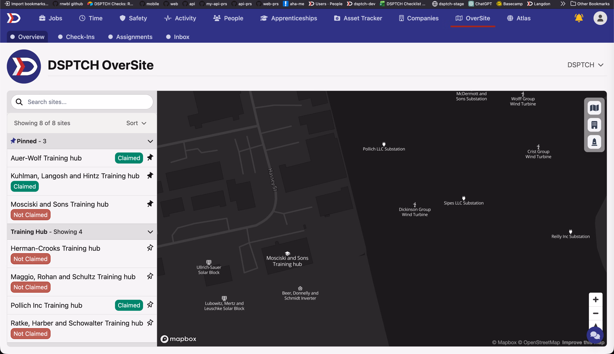 Pinned sites at the top of the OverSite sites list