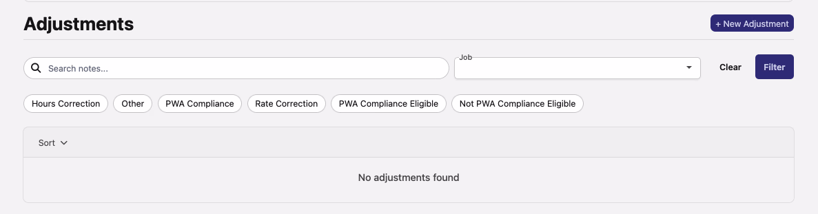 Payroll Adjustment Filters