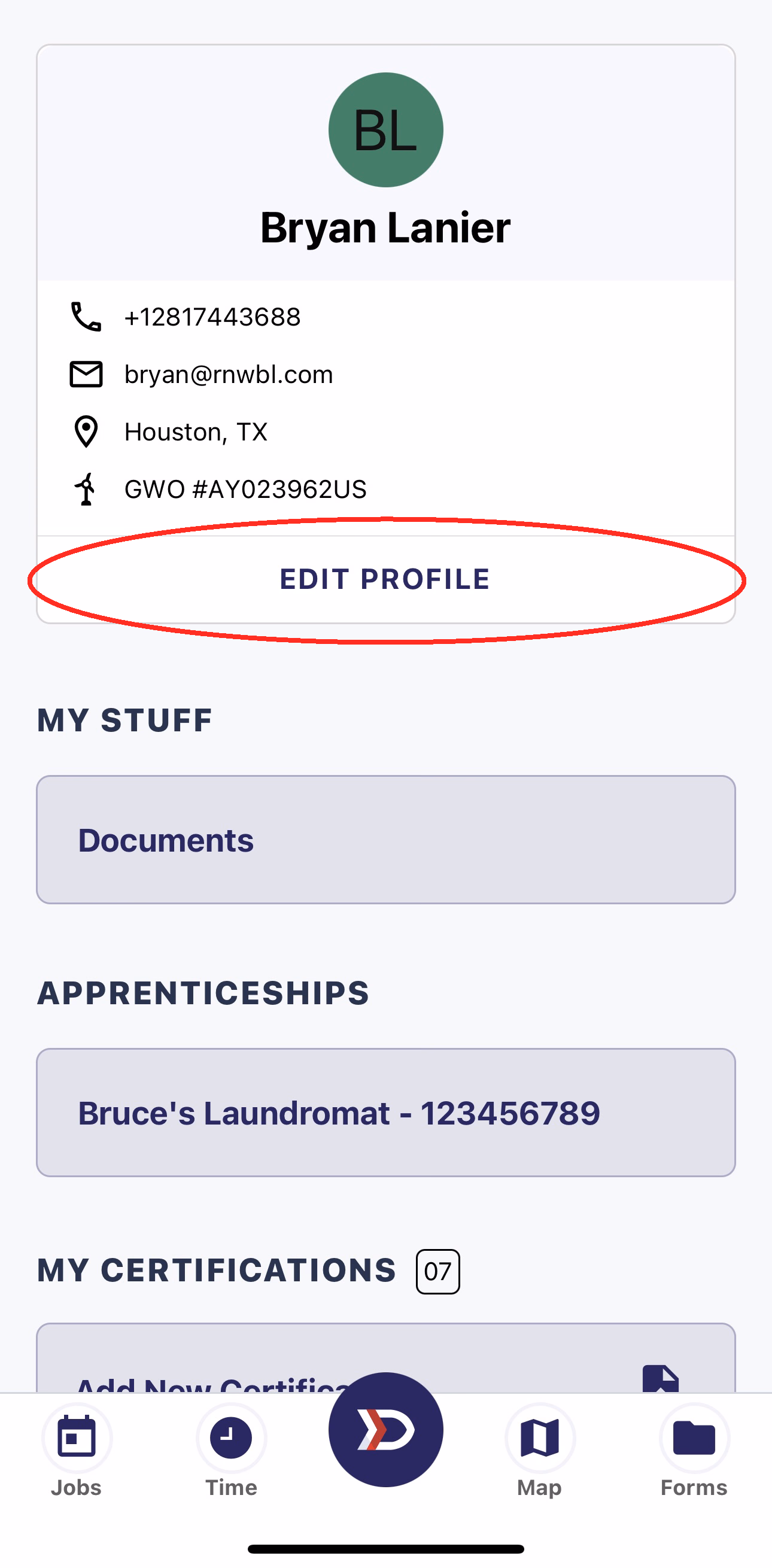 Profile page with the EDIT PROFILE button highlighted in red