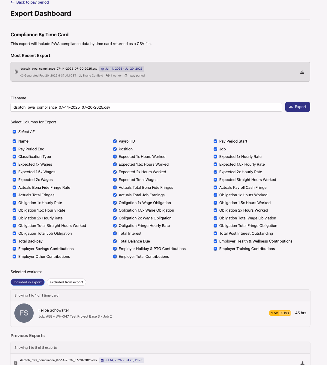 PWA Compliance Export Dashboard