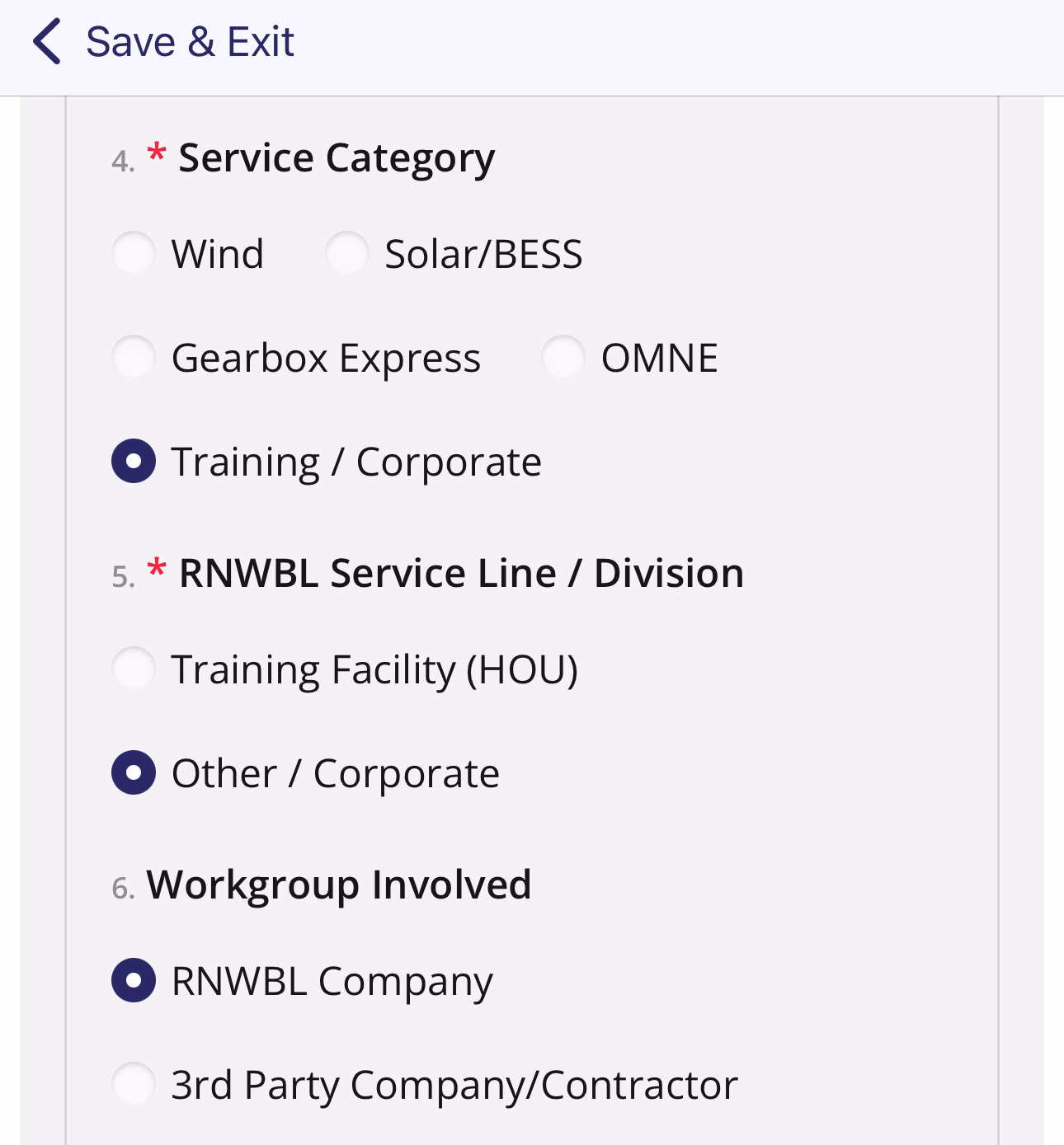 Radio button question with multiple single-select options, one selected