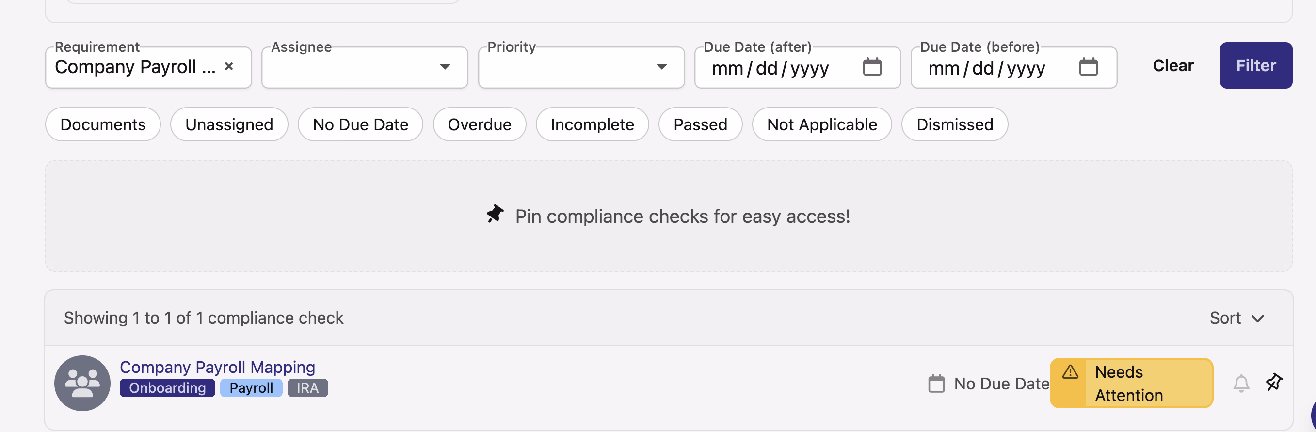 Requirement Filter Dropdown
