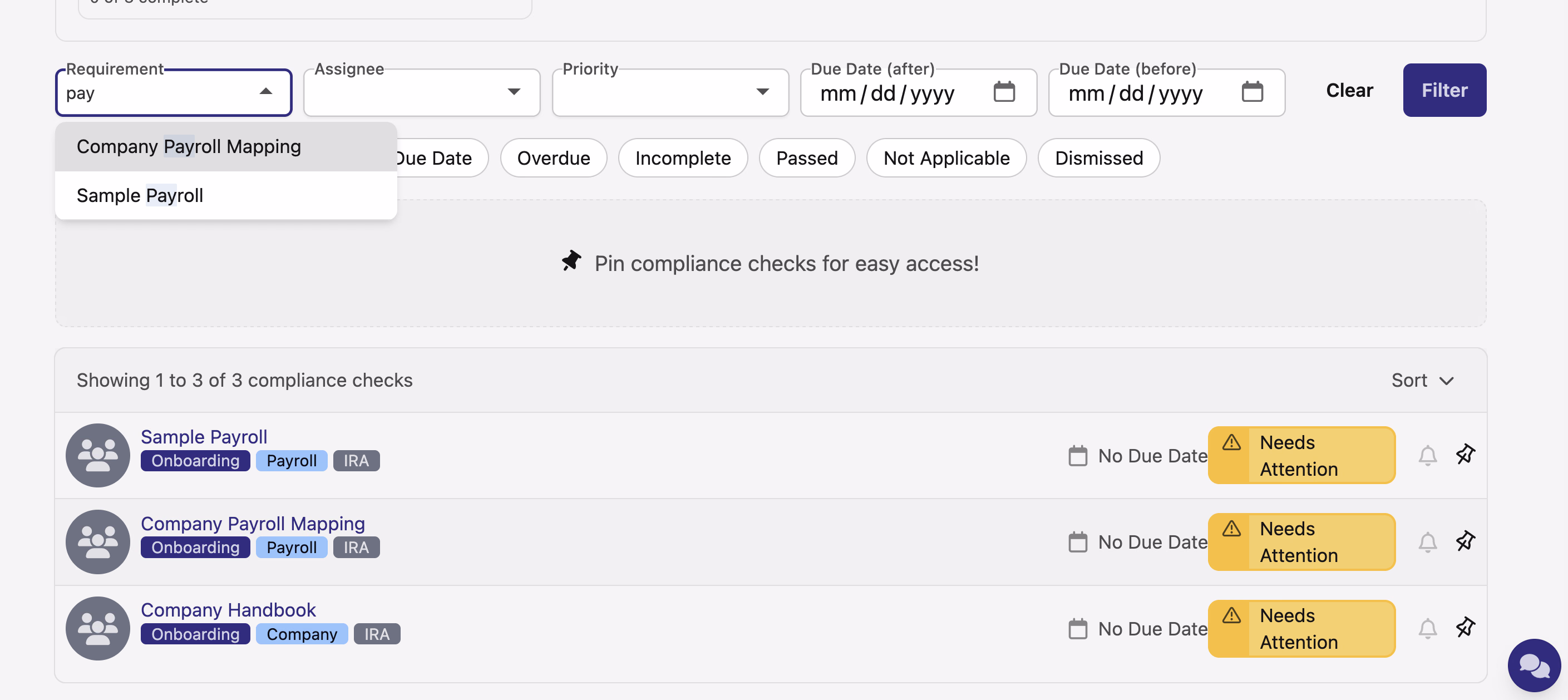 Requirement Filter Typeahead