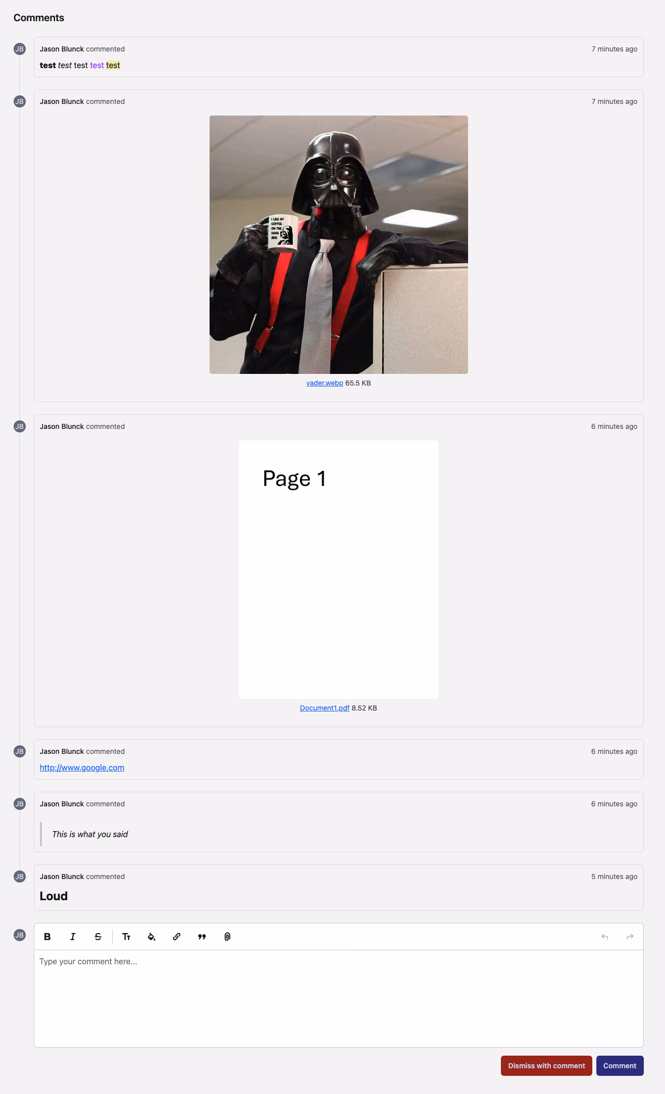 Rich Text Comment Editor