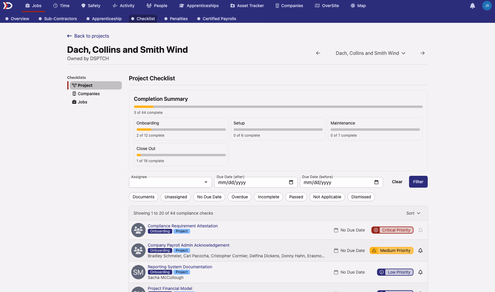 Project Checklist Tabs