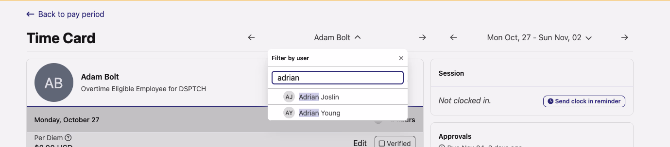 Time Card User Navigation