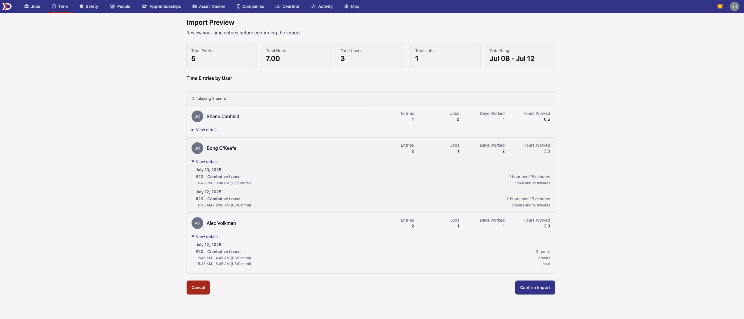 Time Entry Import Dashboard