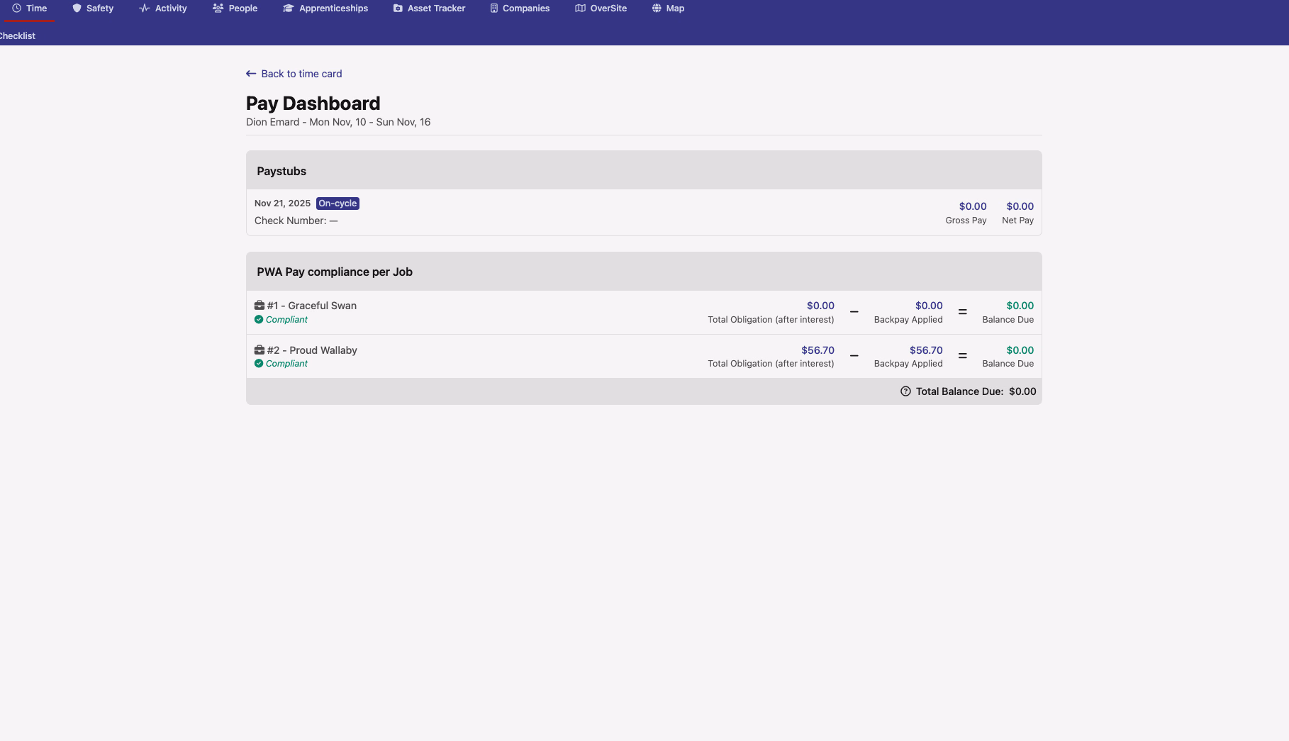 Pay dashboard with backpay overview