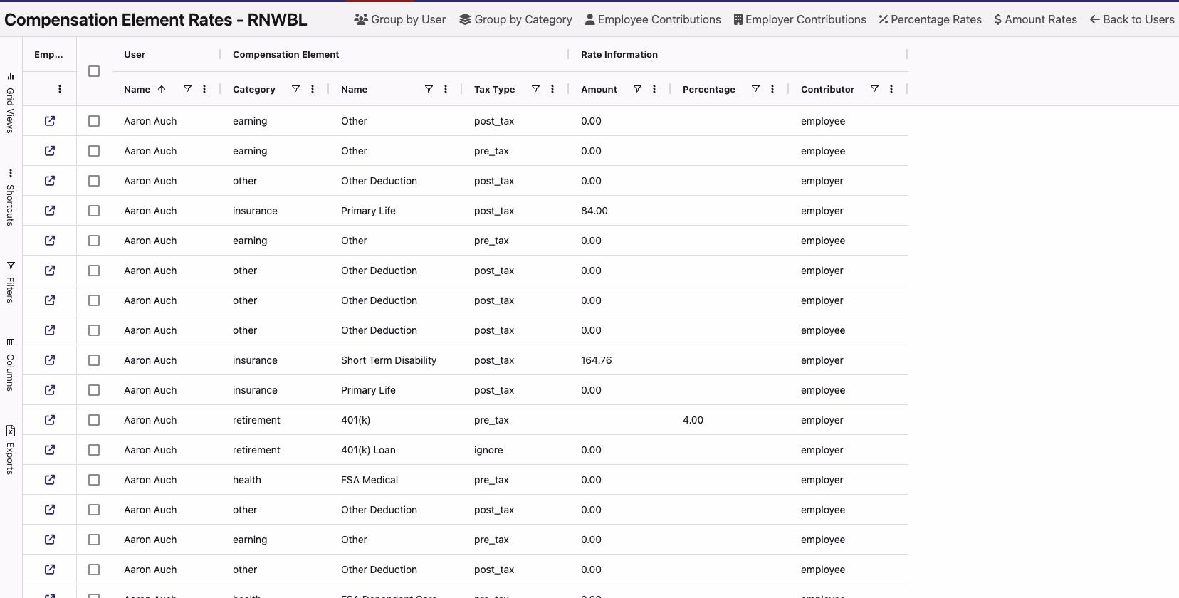 Company Benefits Grid