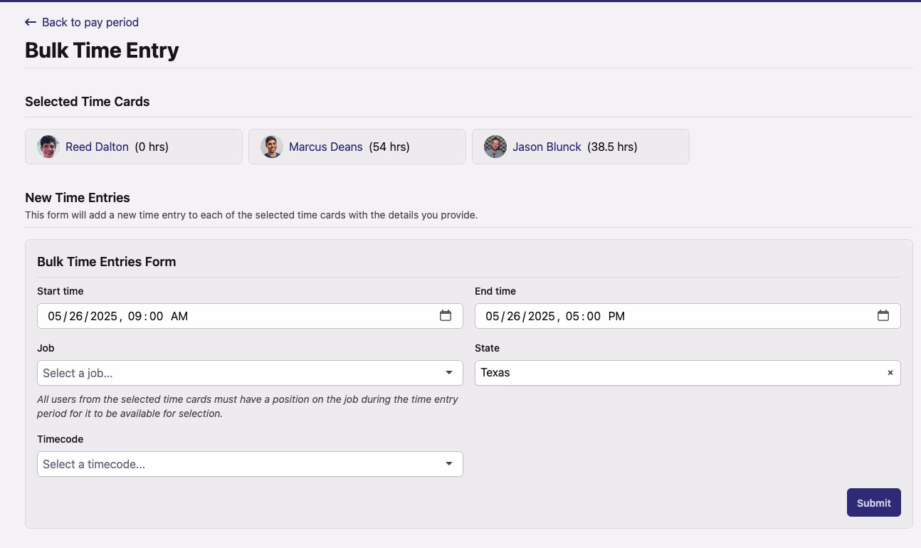 Bulk Time Entry Interface