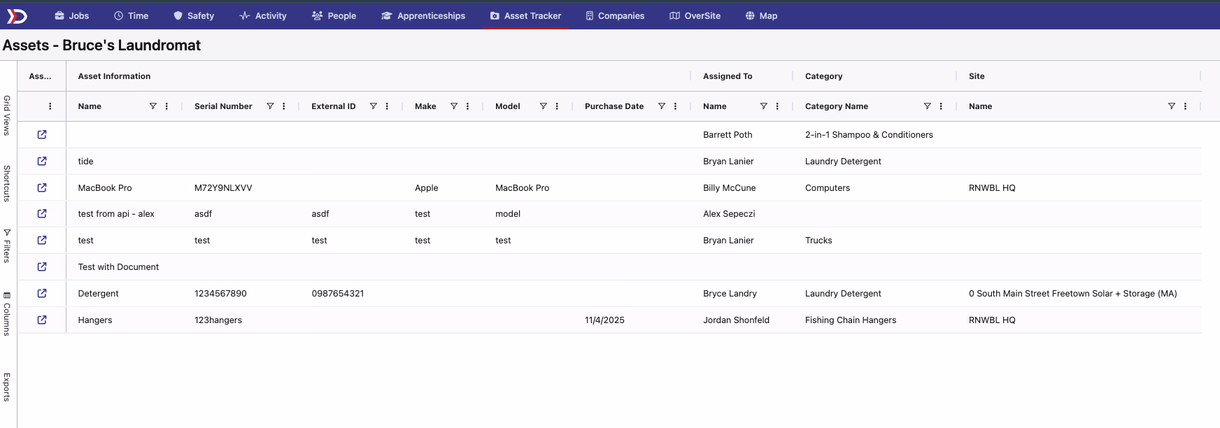 Asset management grid interface