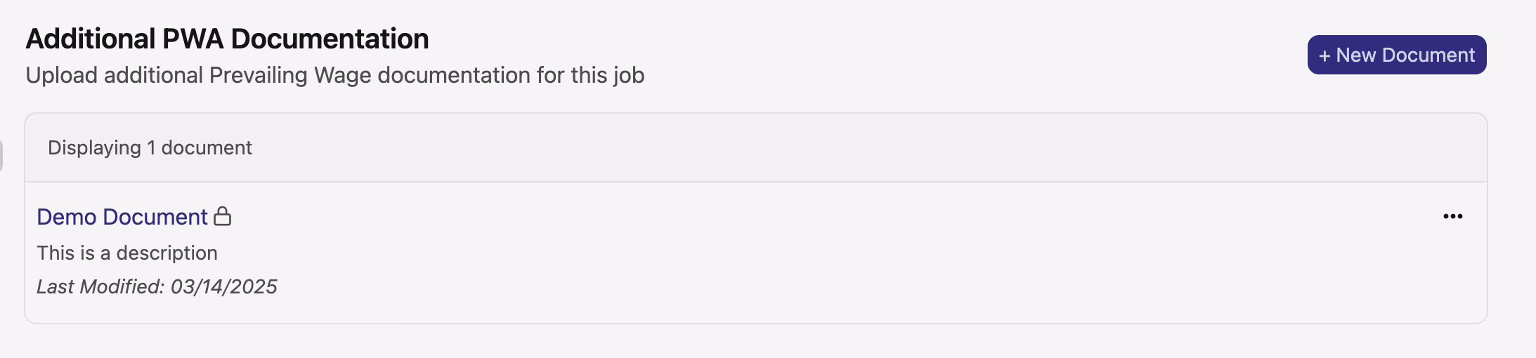 PWA documentation list showing a newly uploaded document available for viewing