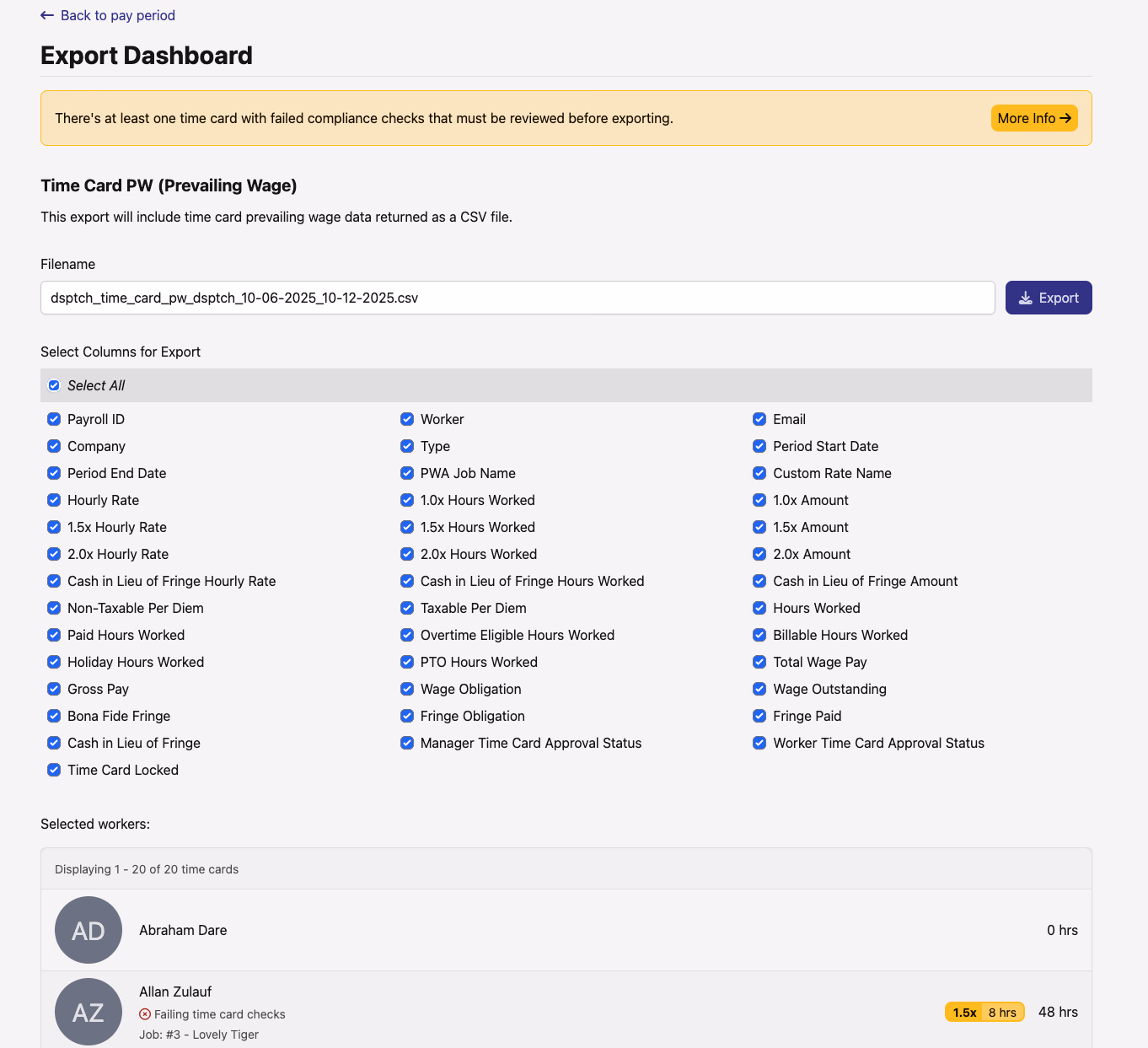 Time Card PWA Export Dashboard