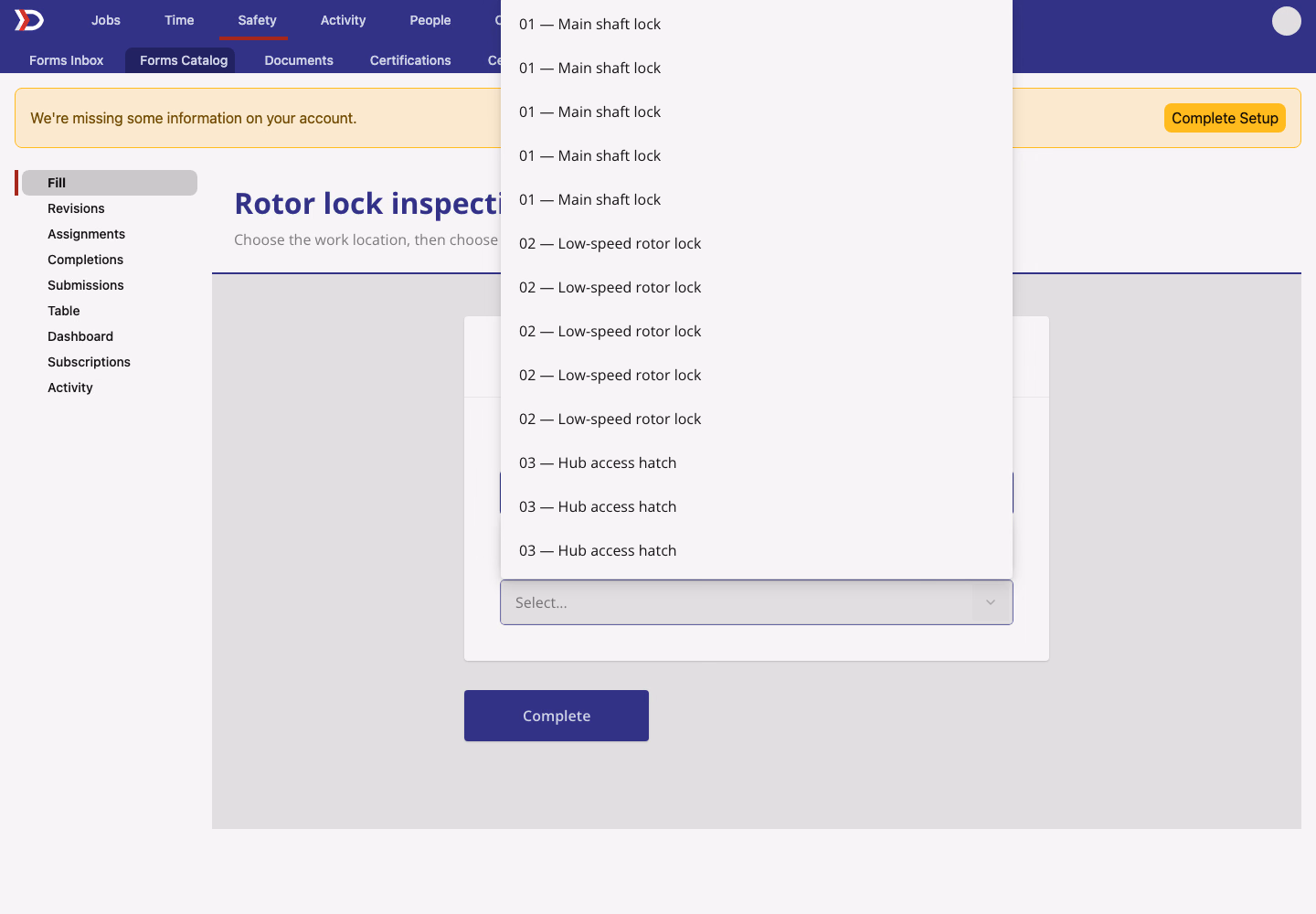 A form feature selector before the fix, with the same site features repeated several times