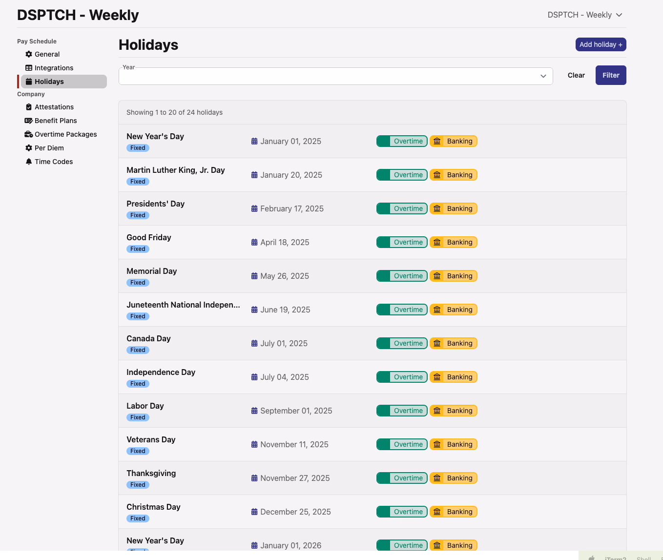 Holiday Management Interface