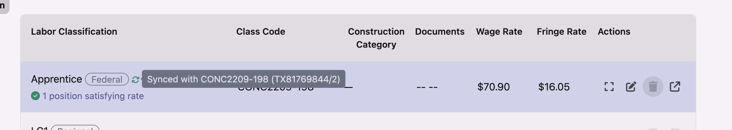 Synced Labor Rate Status (Synced)