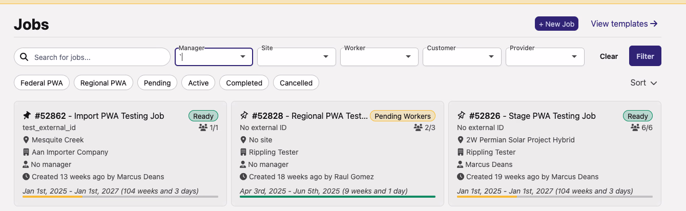 New Jobs Filters
