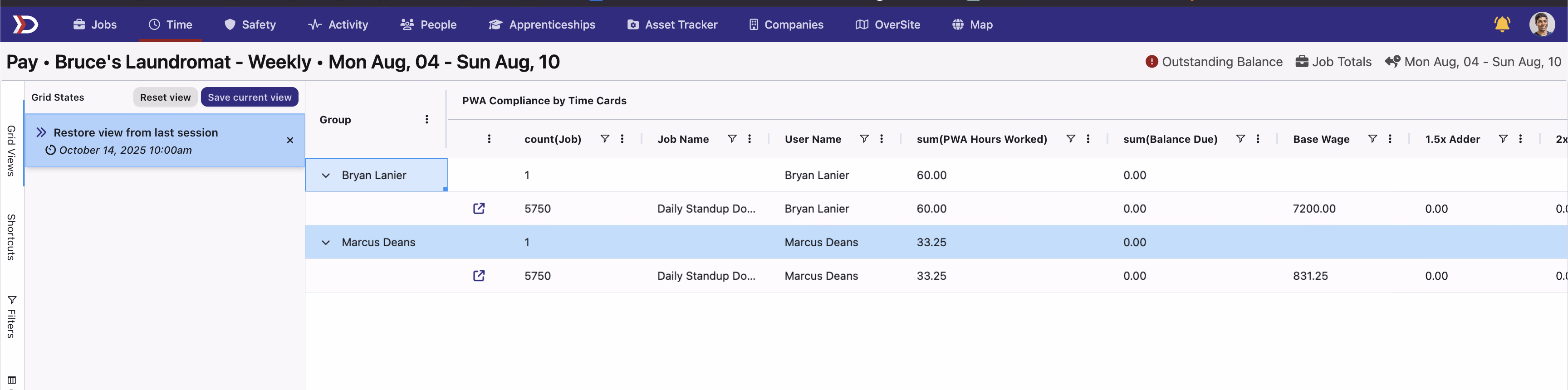 Pay Period Compliance Grid