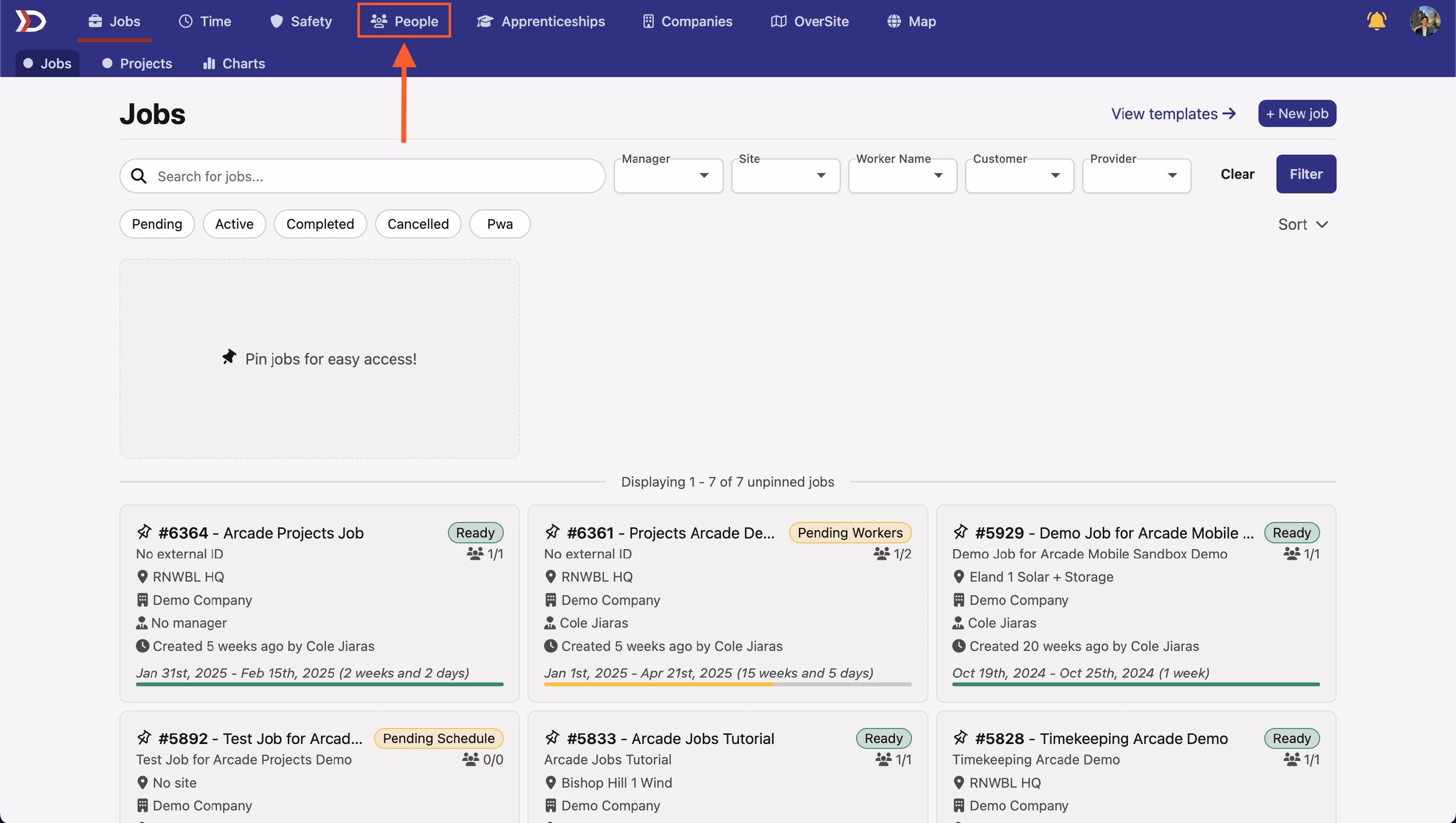 Main navigation bar with the People tab highlighted in a red box