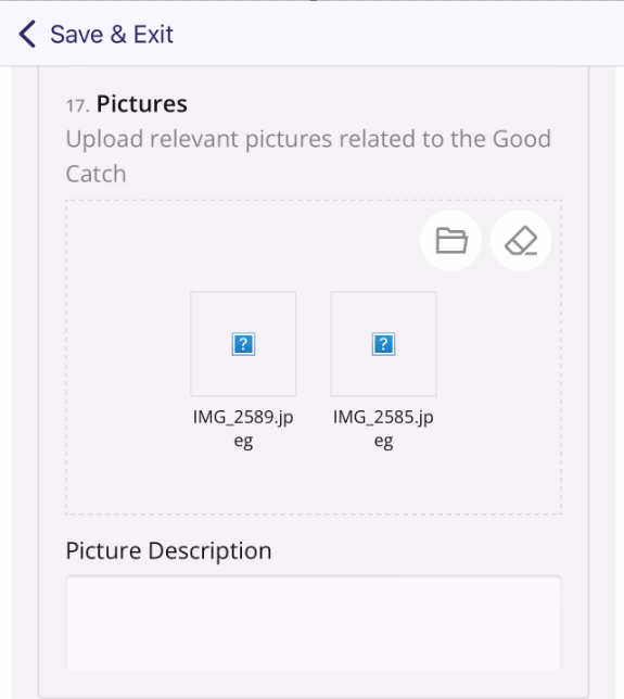 Photo upload field with two image files queued and ready to upload