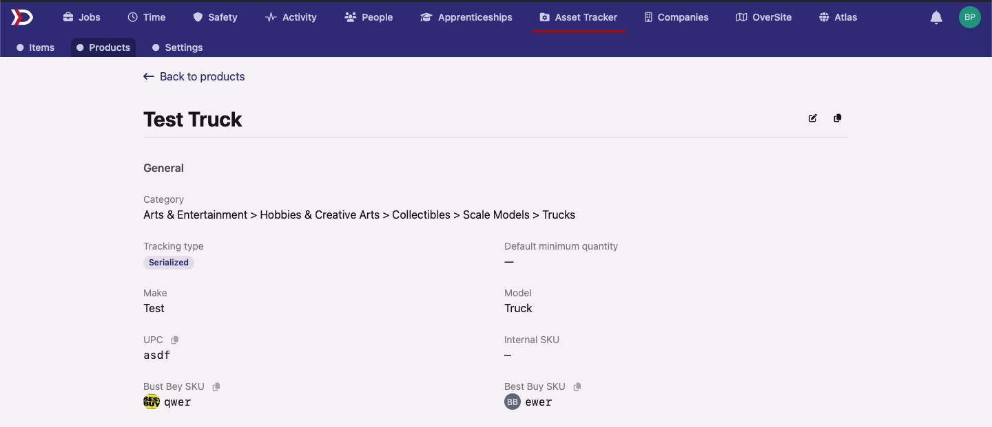 Vendor SKUs on a product detail page