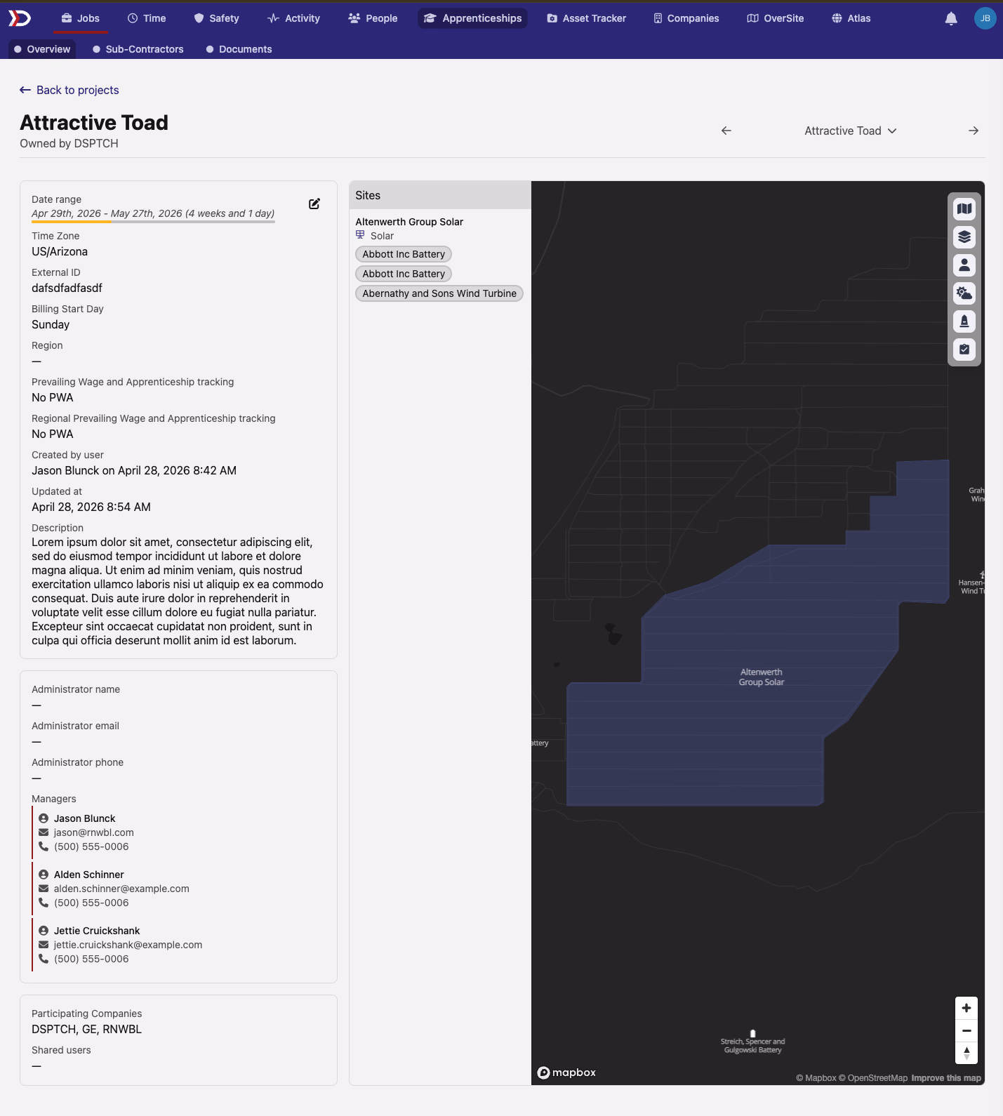 Refreshed Project overview general details section grouped into bordered cards alongside the sites map panel