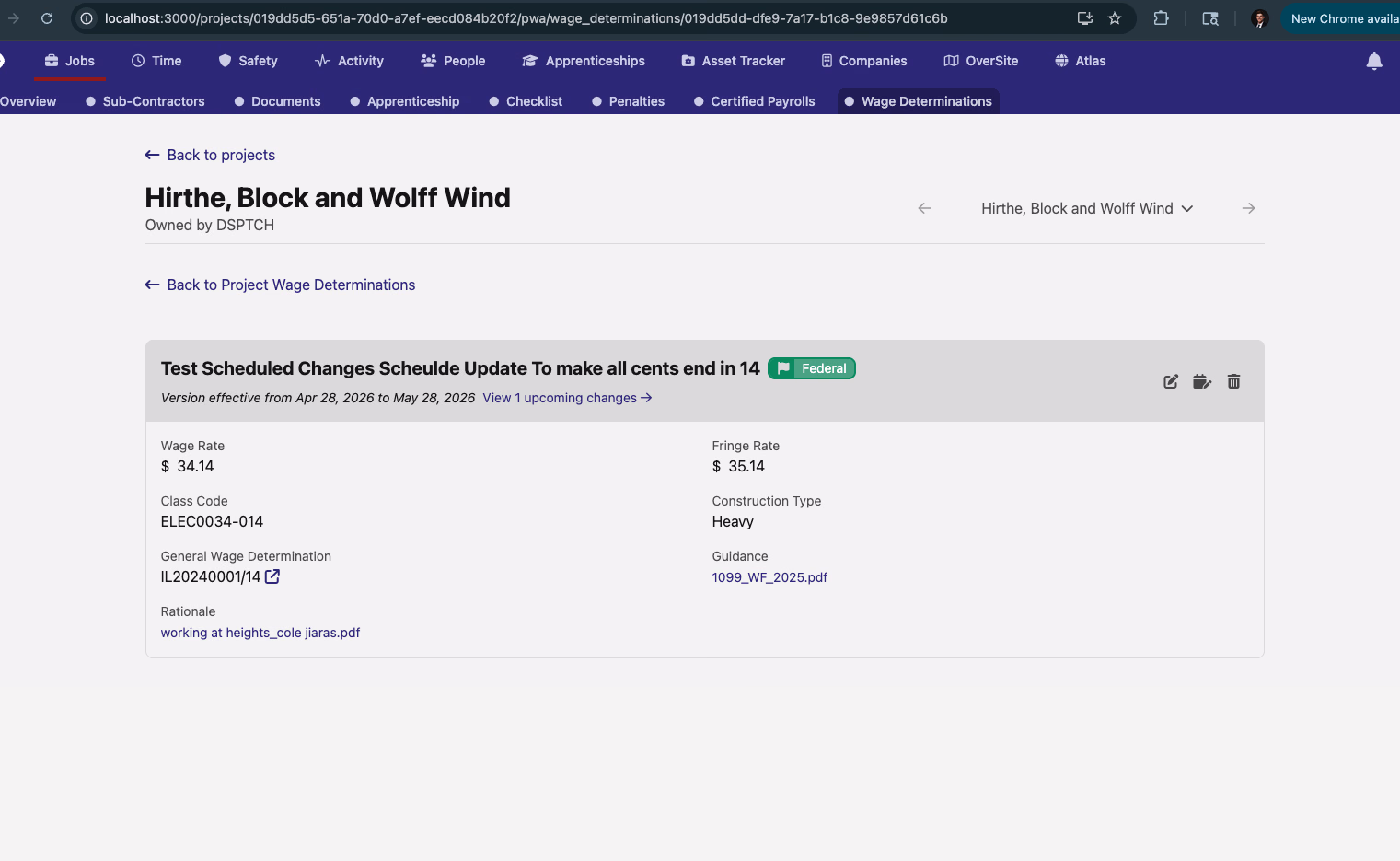 Project Wage Determination scheduling controls