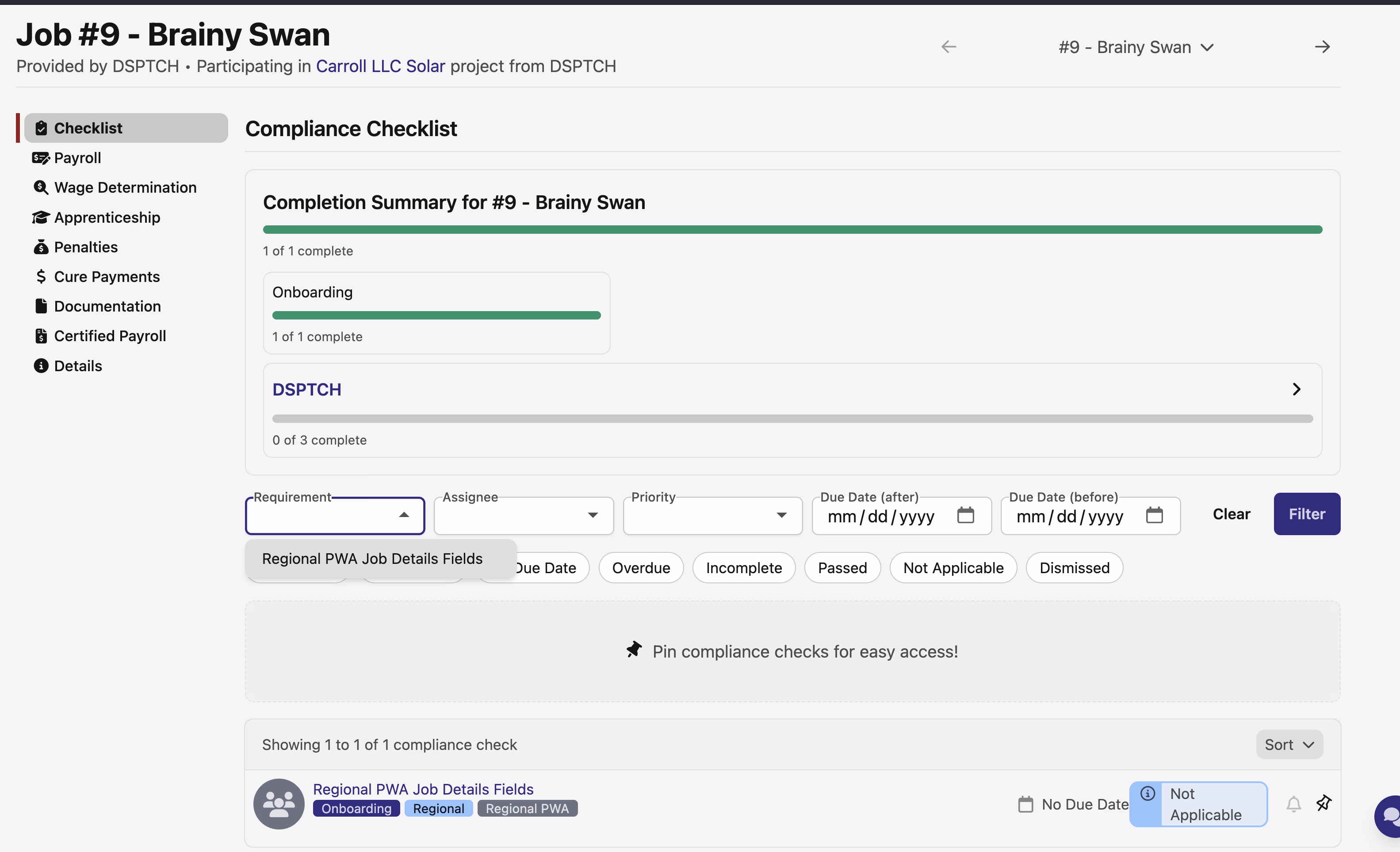Requirement Filter Applied