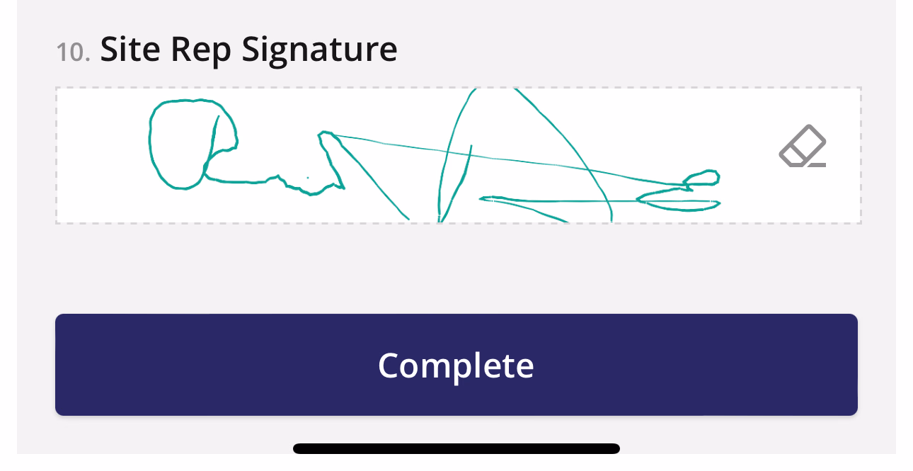 Signature field with completed drawn signature and erase button available