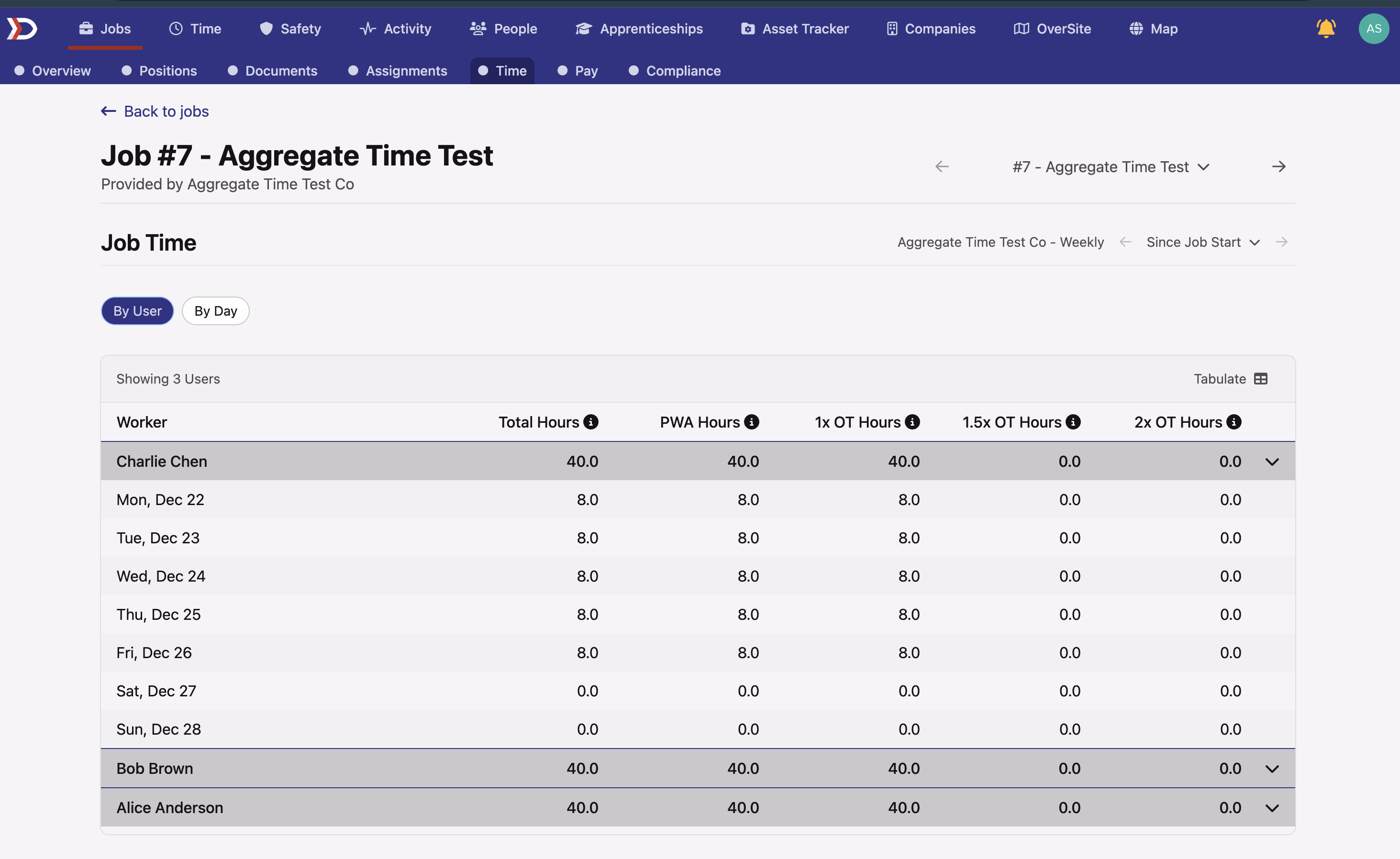 Job Time Tab Interface (user view)