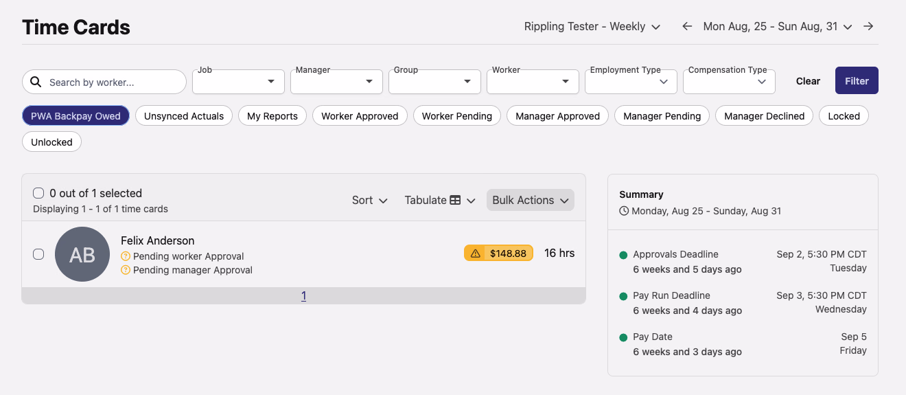 Time Card Backpay Status