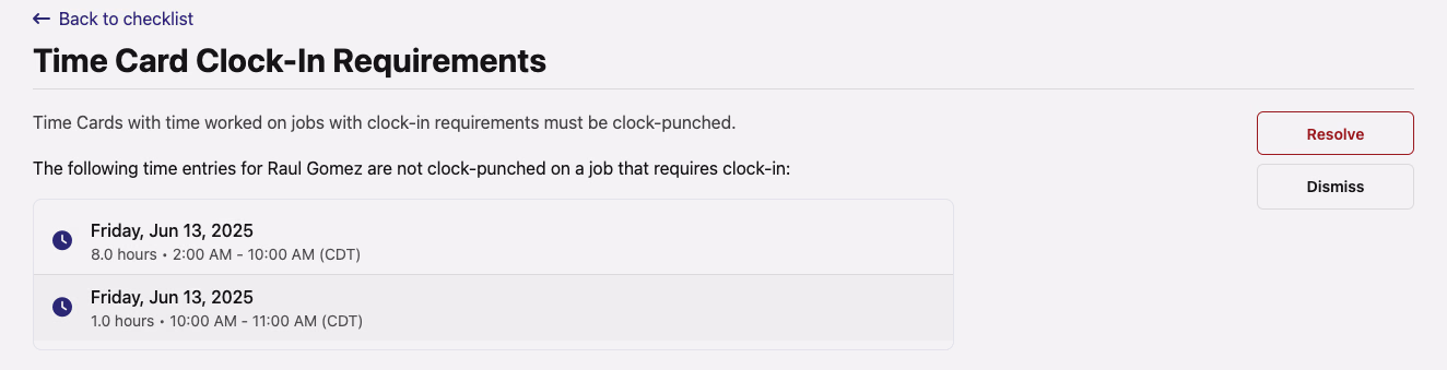 Time Card Error Messages