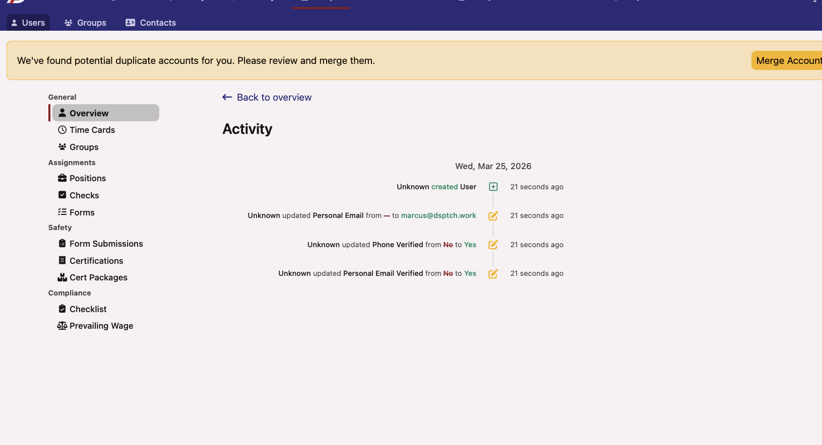 User Activity Timeline